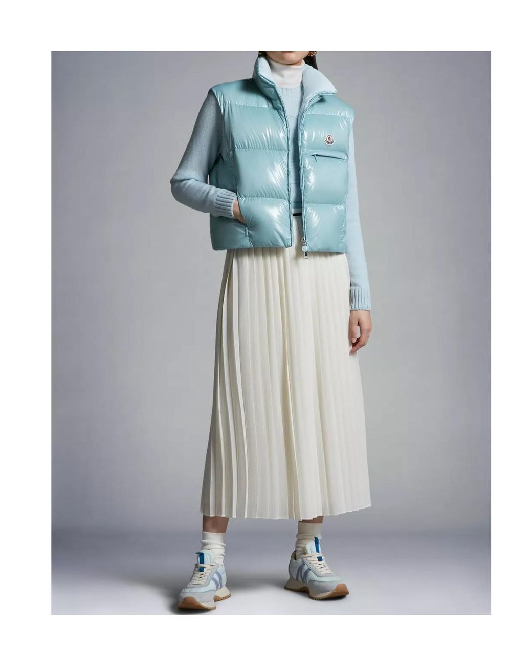 Moncler White Pleated Straight Hem Midi Skirt