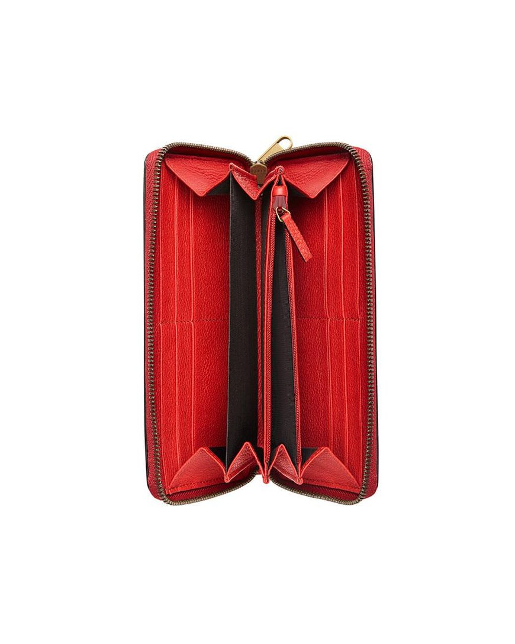 Gucci Red Print Leather Zip Around Wallet