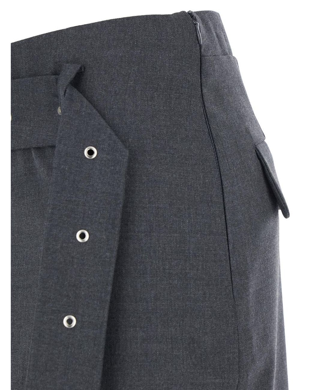 Low Classic Gray Belted Midi Skirt