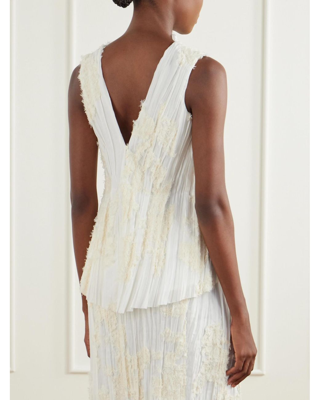 Kallmeyer White Daria Plissé Cotton-Blend Blouse