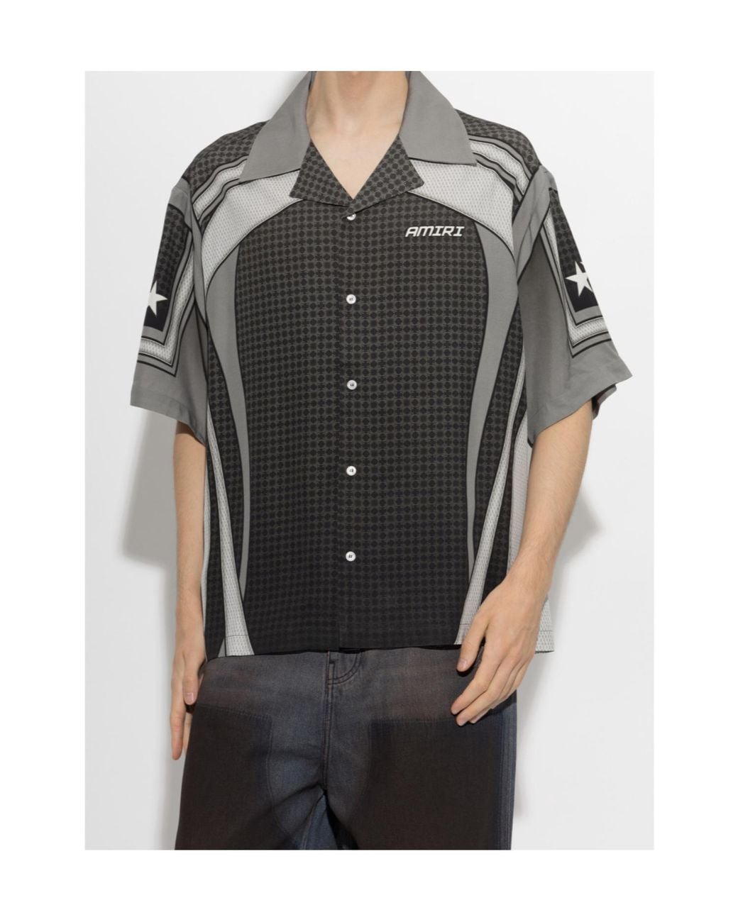 Amiri Gray Geometric Short Sleeve Shirt for men