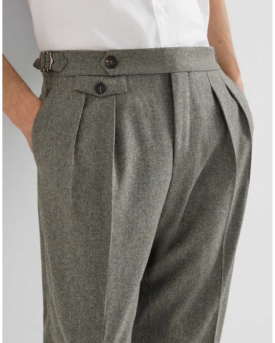 Brunello Cucinelli Gray Virgin Wool Flannel Trousers With Double Pleats And Waist Tabs for men