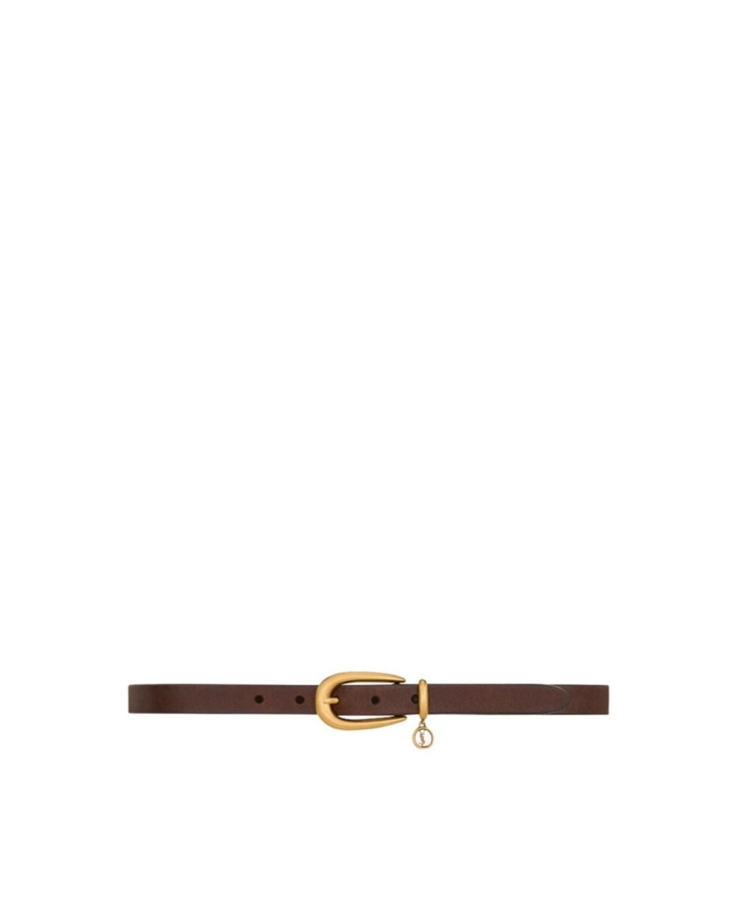 Saint Laurent White Cassandre Charm Elongated Buckle Thin Belt