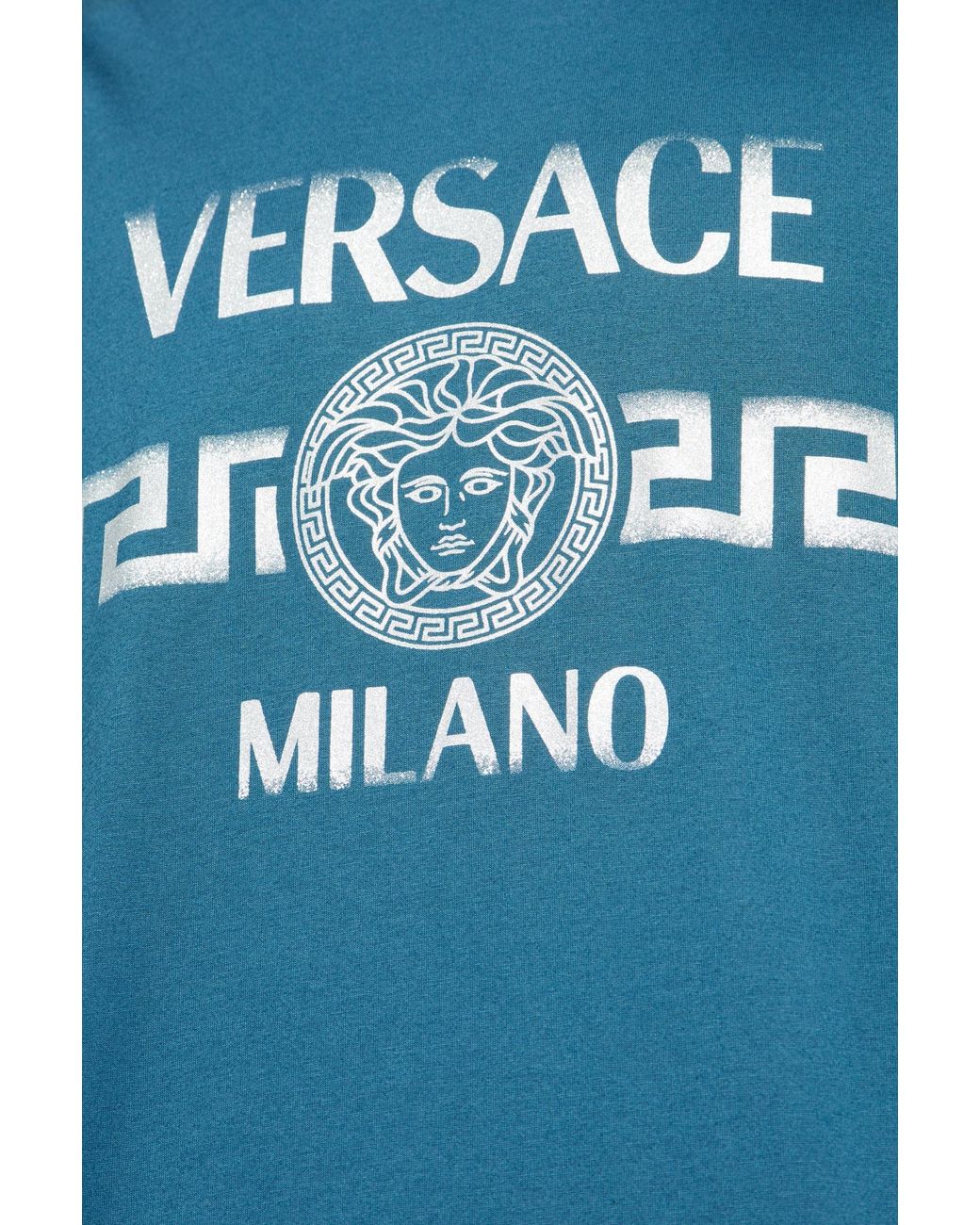 Versace Blue Logo Printed Crewneck T-Shirt for men