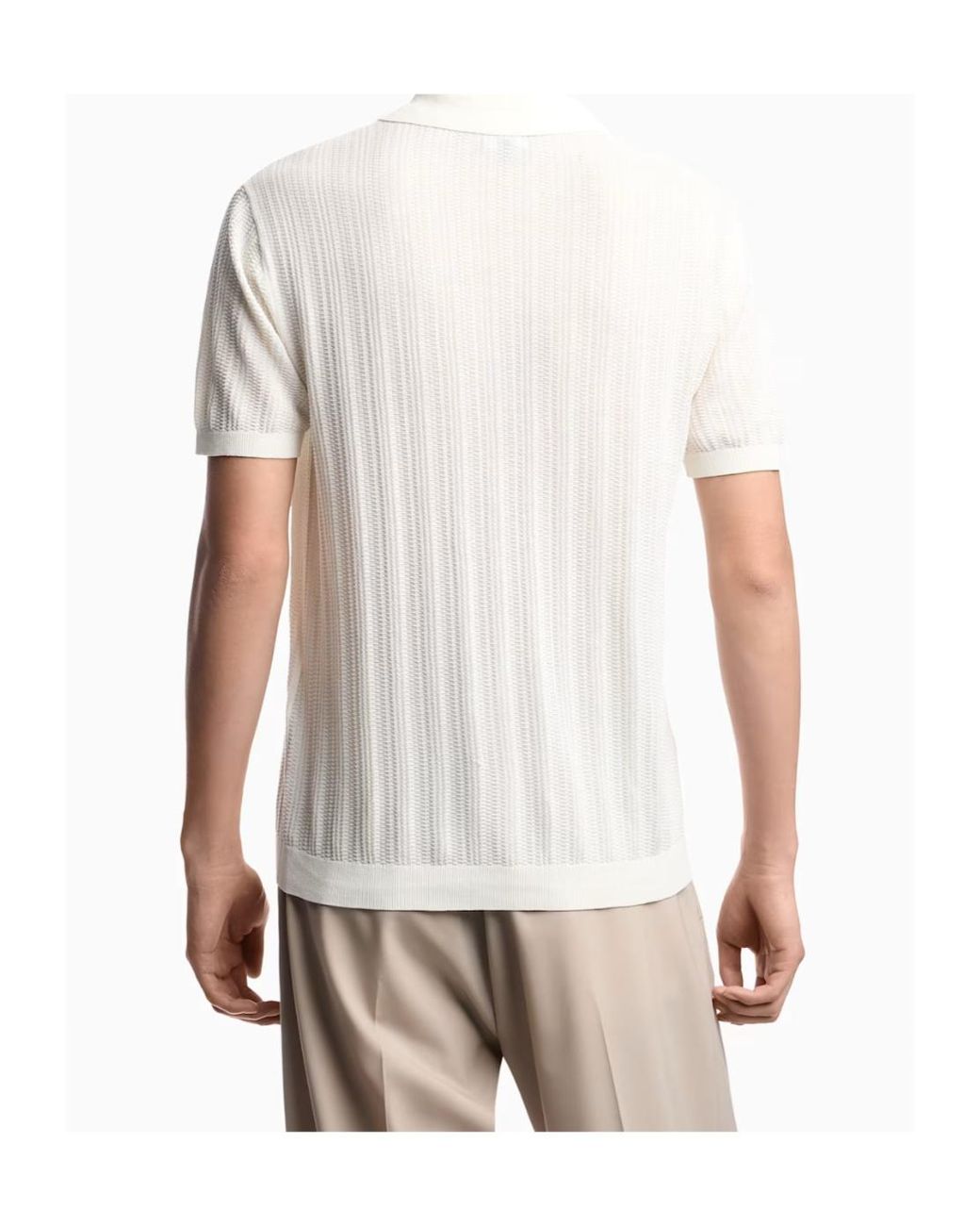 Emporio Armani White Half-Zipped Short-Sleeved Knitted Polo Shirt for men