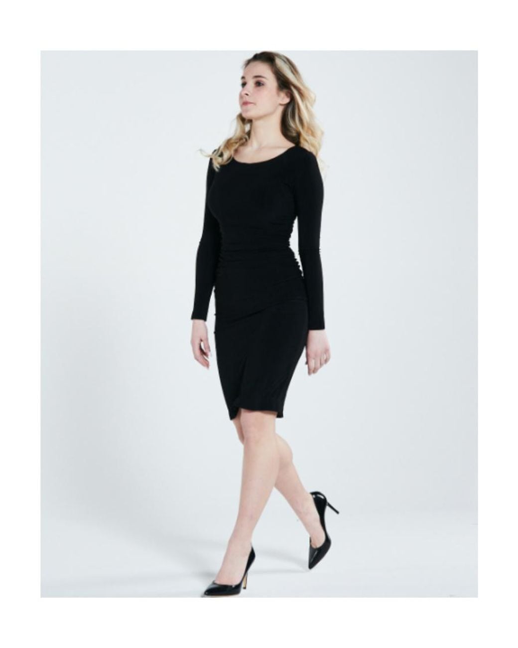 Norma Kamali Black Long Sleeved Boat-Neck Dress