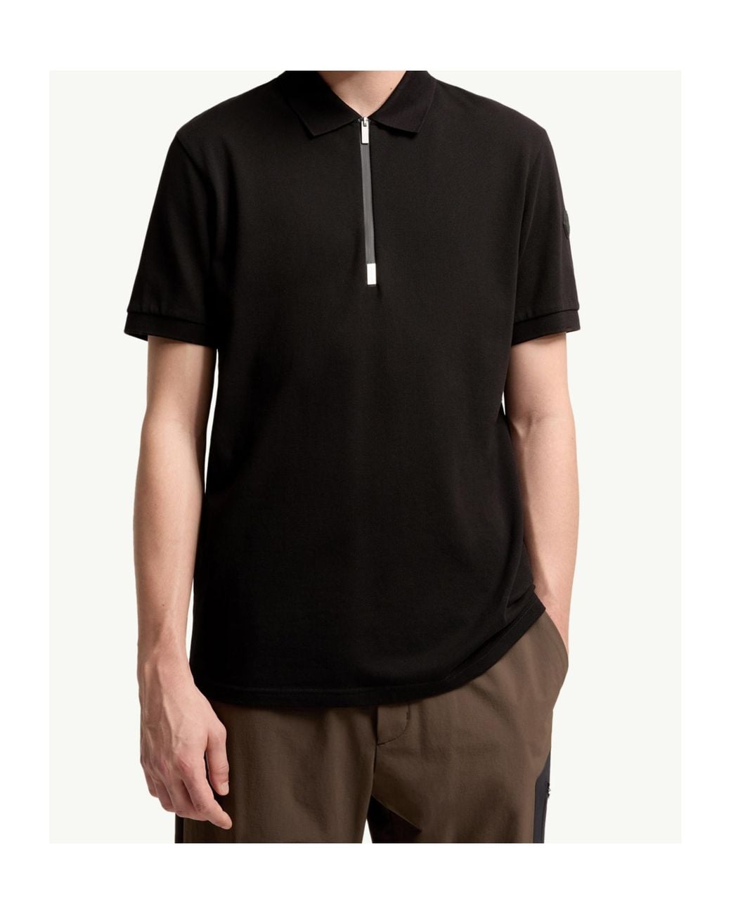 Moncler Black Logo Patch Short-Sleeved Polo Shirt for men