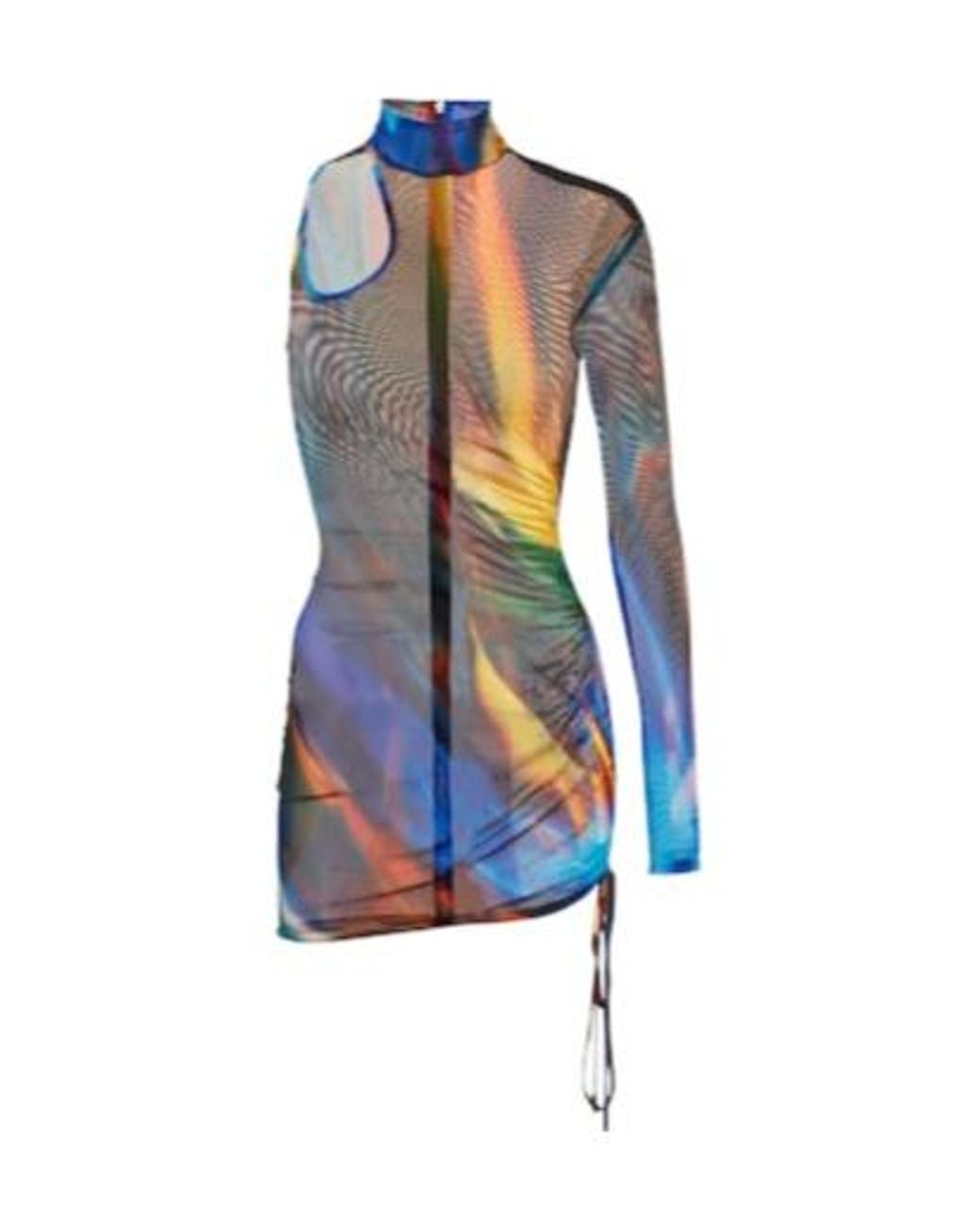 David Koma Blue One-Shoulder Printed Mesh Minidress