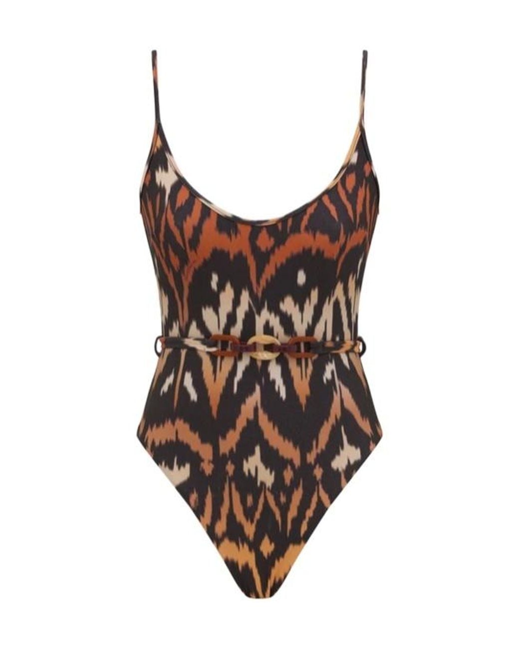 Zimmermann Brown Aster Belted One-Piece Swimsuit