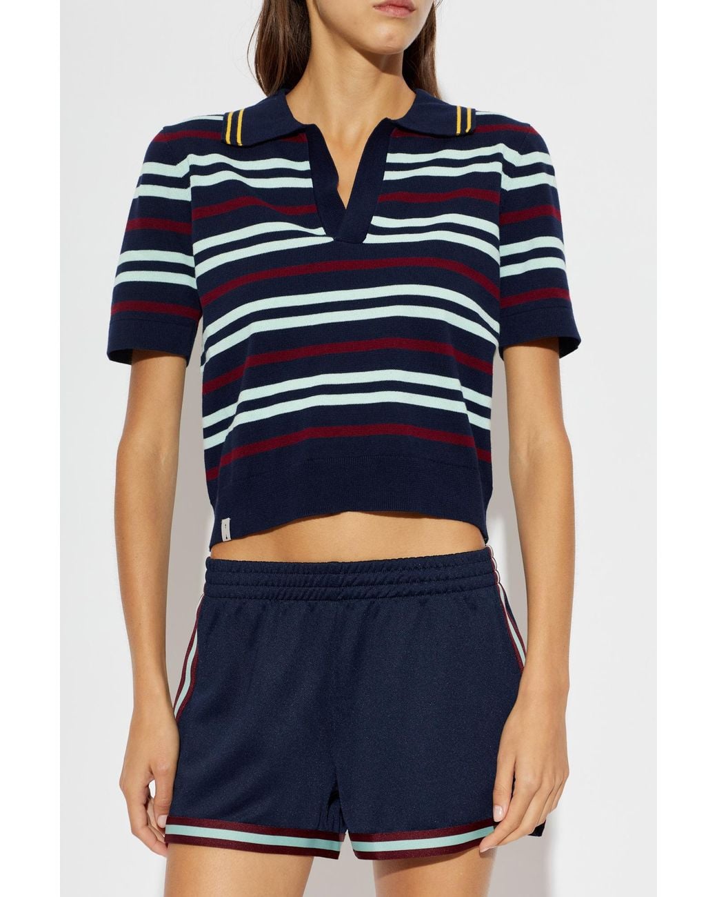 The Upside Blue Archie Striped Polo Top