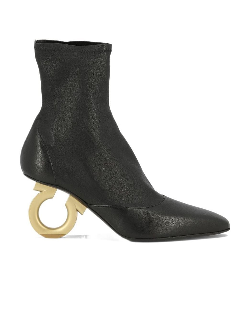 Ferragamo Black Square Head High-Heeled Boots