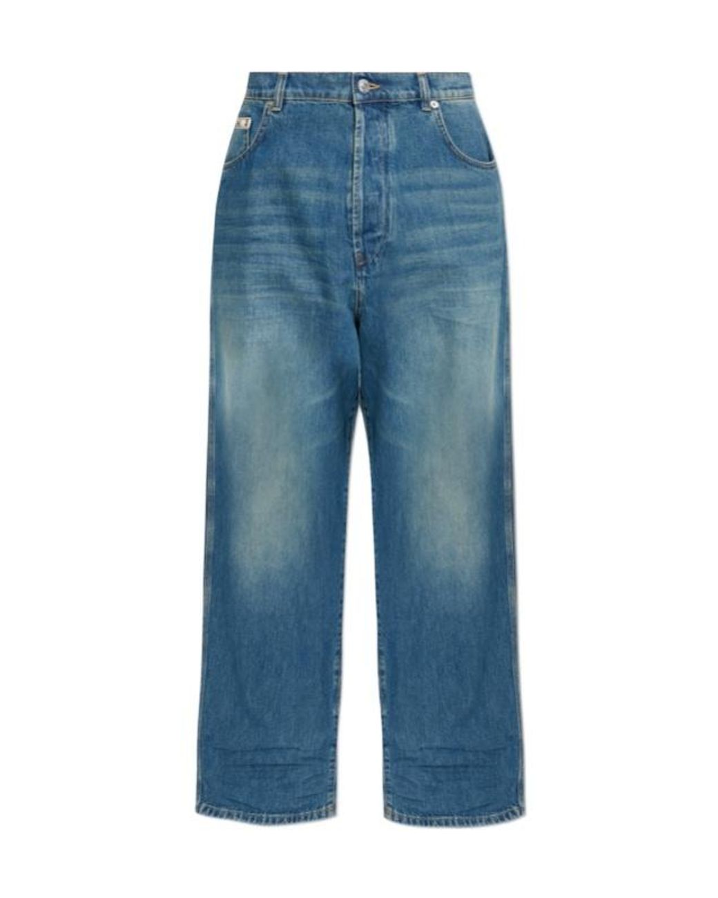 Moschino Blue Vintage Effect Logo Patch Jeans for men