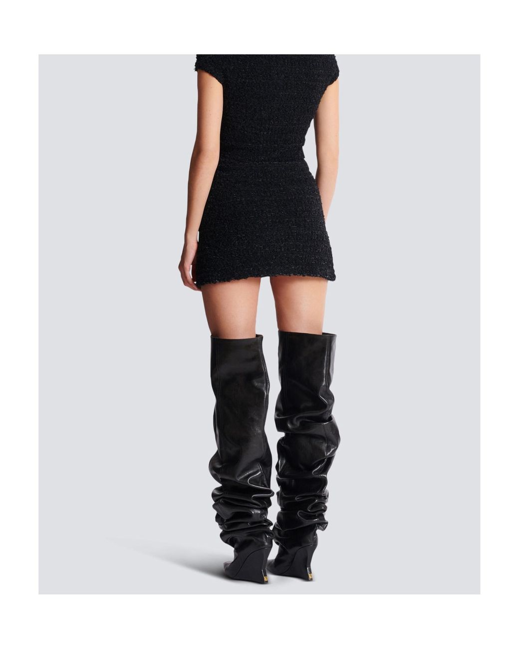 Balmain Black Short Zipped Tweed Skirt
