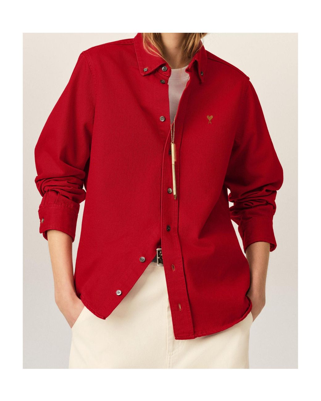 AMI Red Cotton Shirt With Ami De Coeur for men
