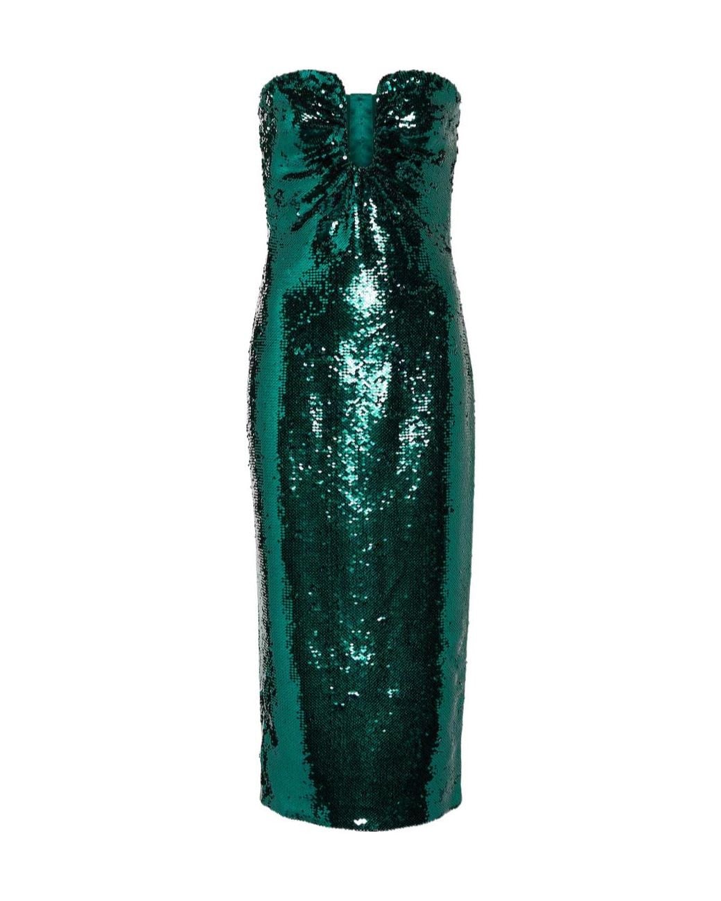 Roland Mouret Green Sequined Strapless Midi Dress