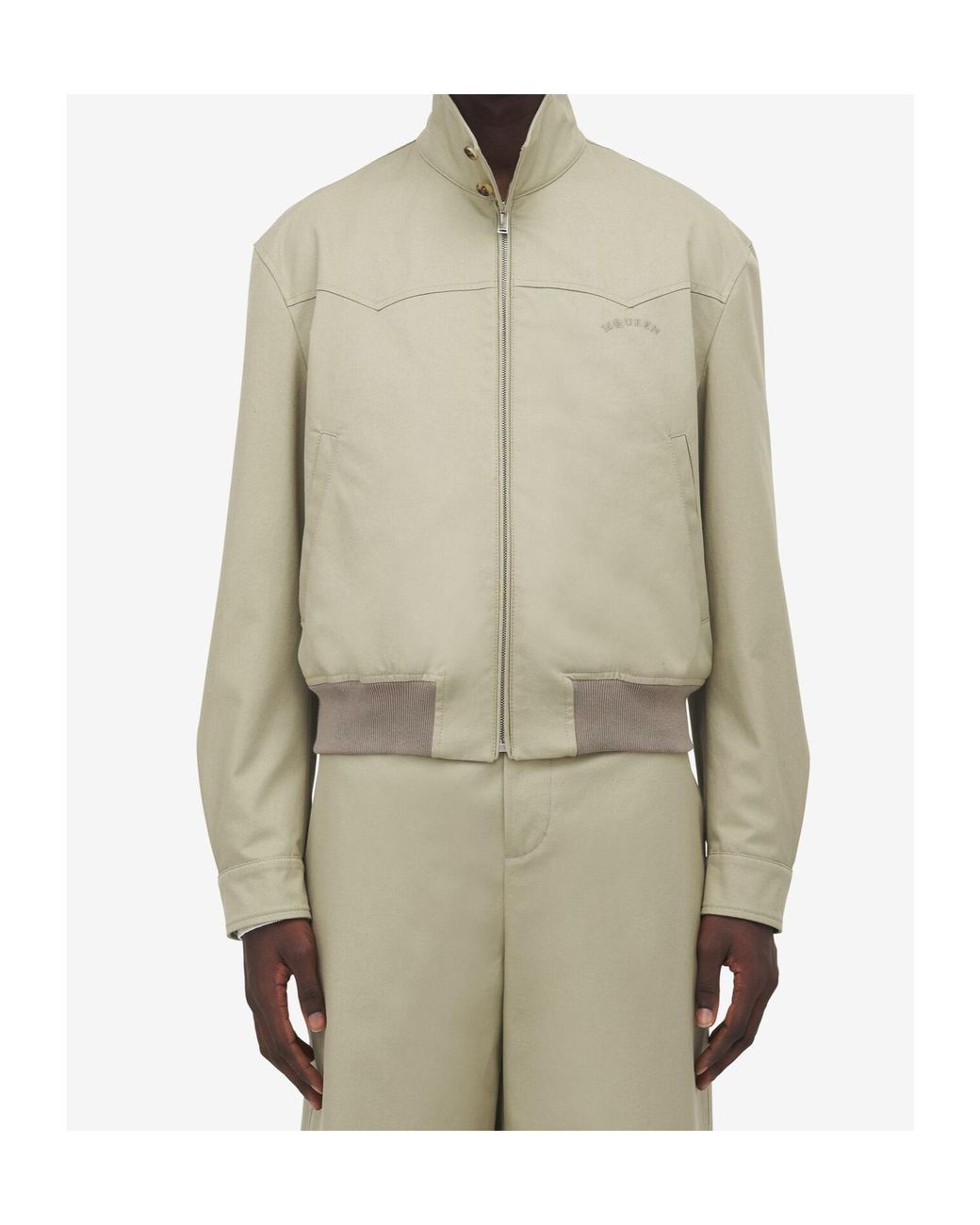 McQueen Natural Cotton Cropped Harrington Jacket for men