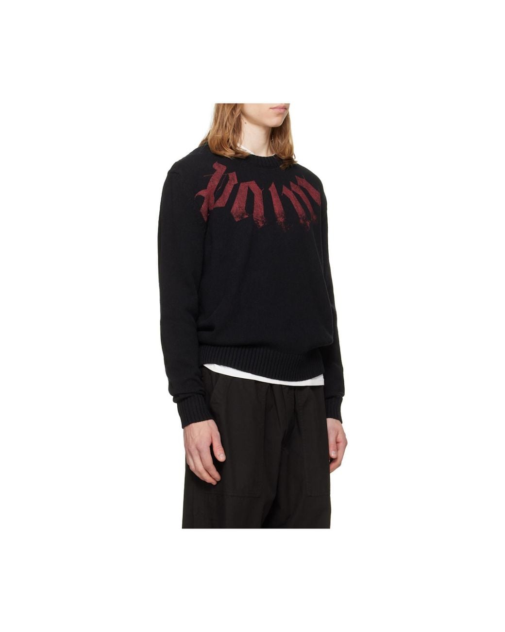 Palm Angels Black Logo Printed Crewneck Knitted Jumper for men