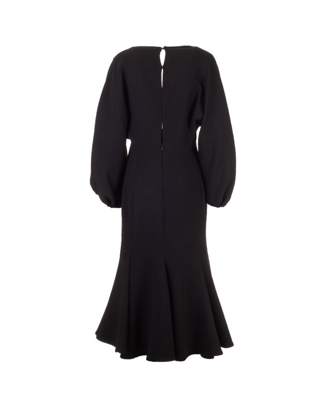 Valentino Black Gathered-Sleeve V-Neck Midi Dress