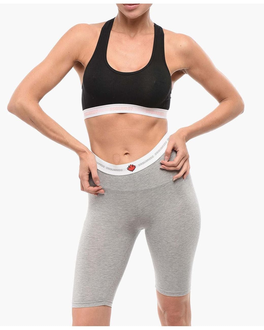 DSquared² Gray Logo-Waistband Sports Bra
