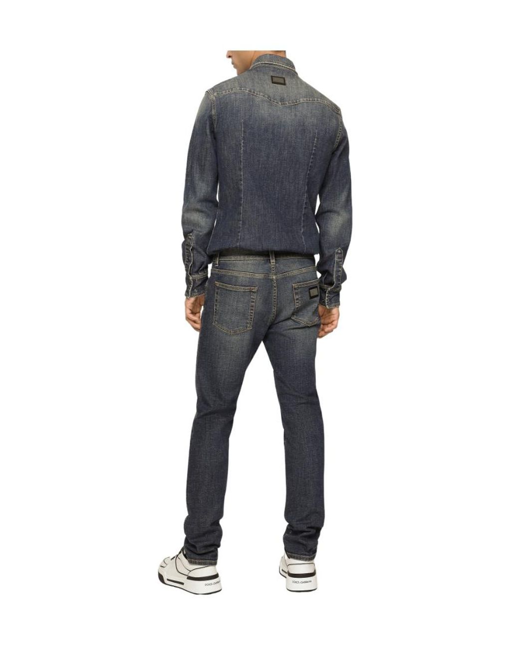 Dolce & Gabbana Gray Logo Plaque Slim-Cut Jeans for men