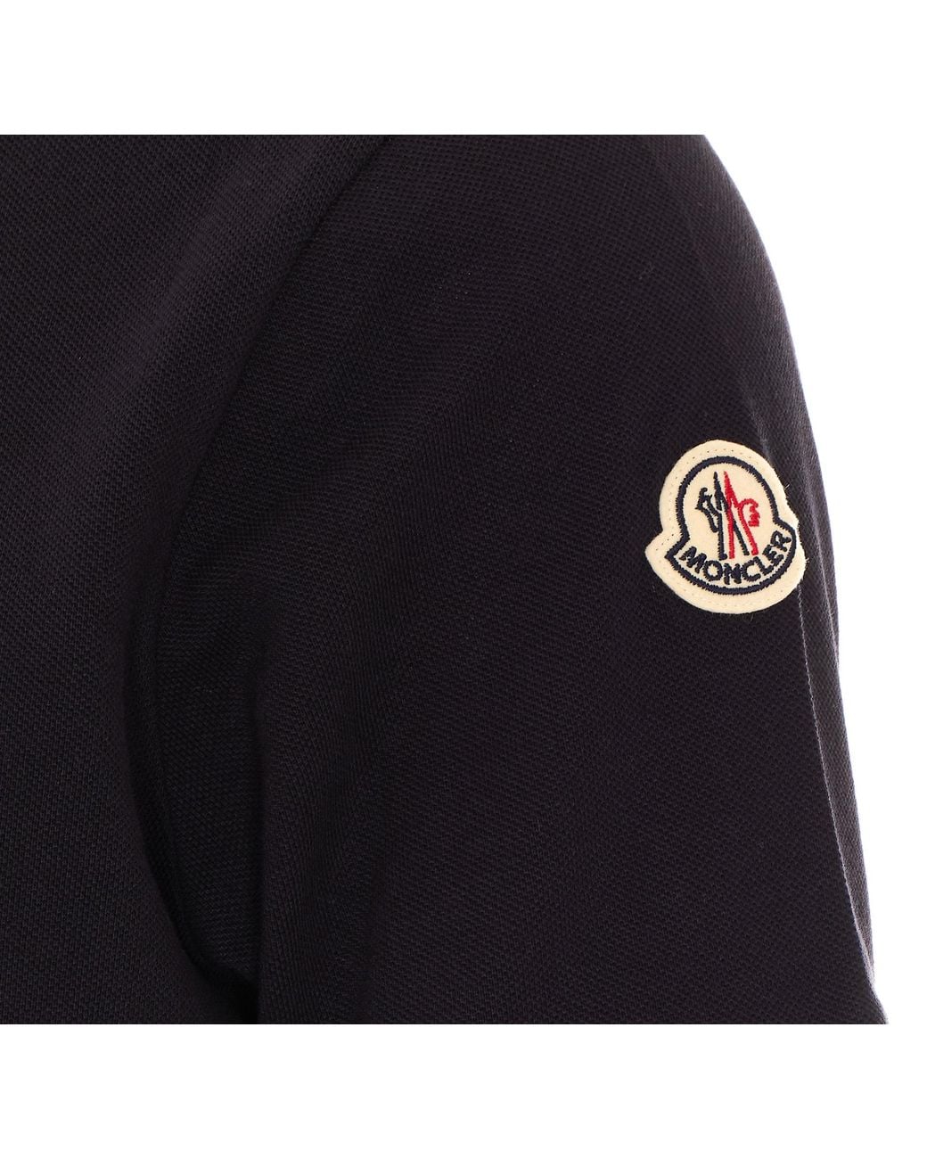 Moncler Black Striped Trim Piquet Polo Shirt for men