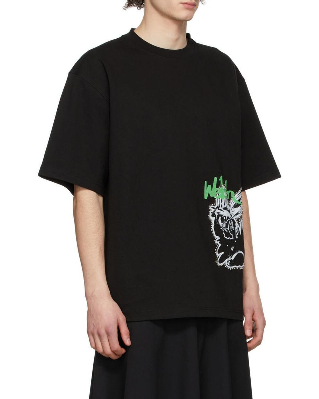 we11done Black Logo-Print Cotton T-Shirt for men