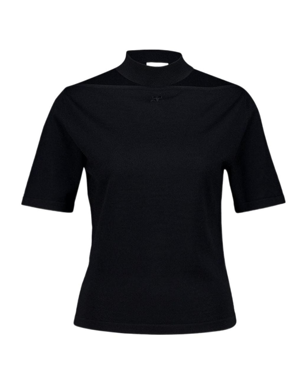 Courreges Black Cut-Out Merino Wool T-Shirt