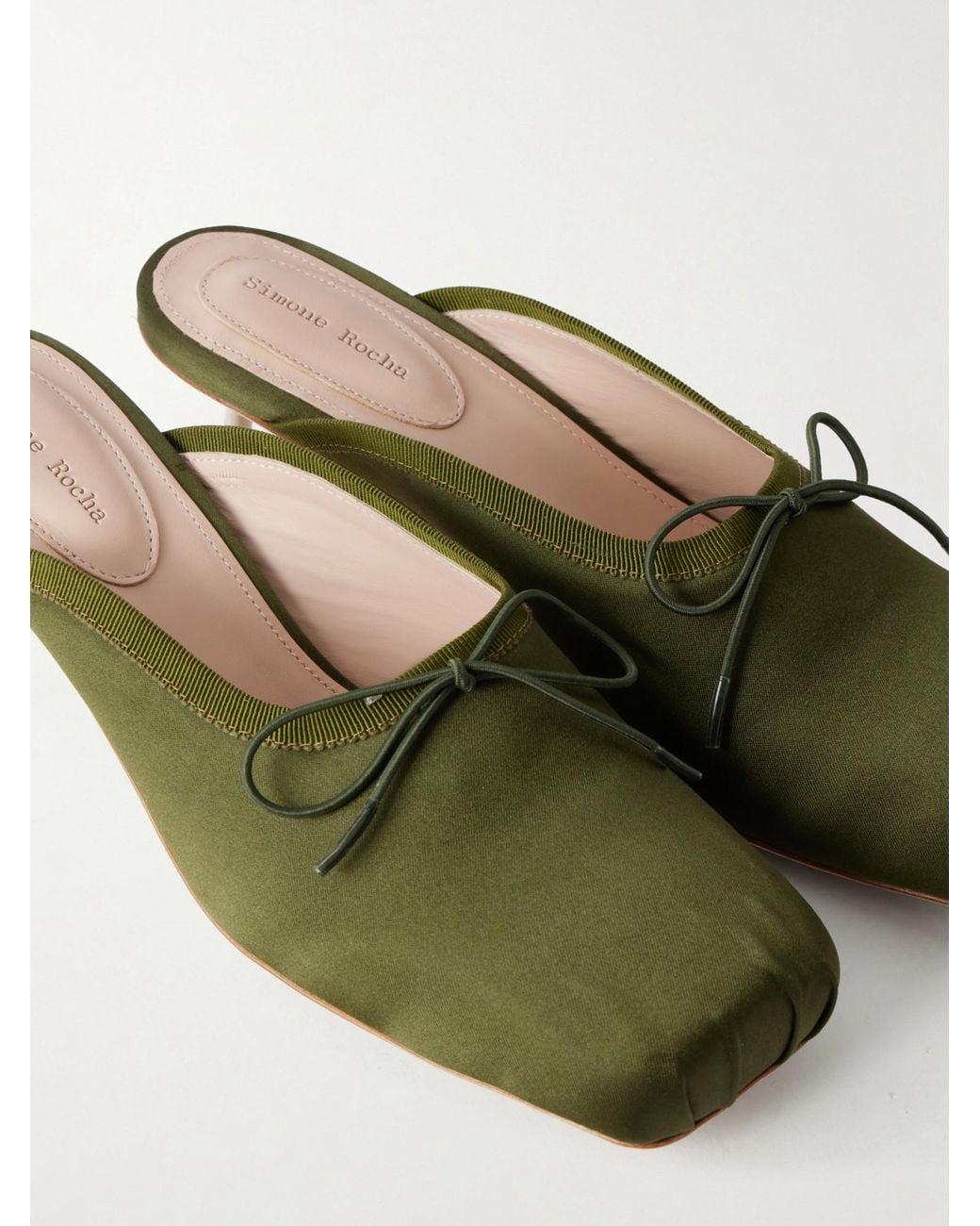 Simone Rocha Green Bow-Detailed Satin Pumps