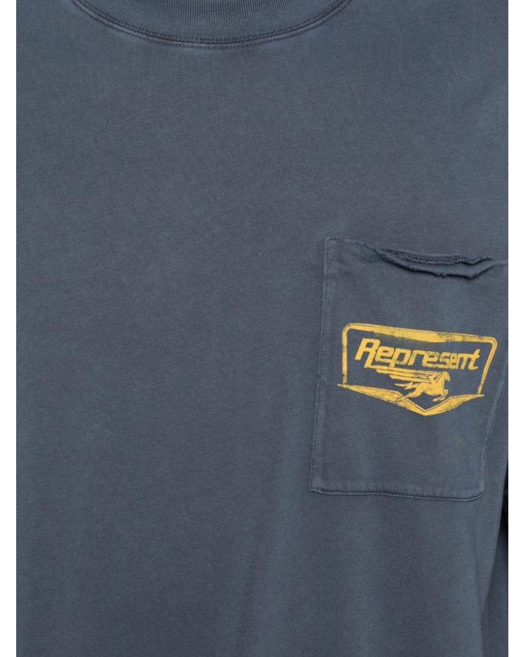Represent Blue Nothing Faster Logo-Print T-Shirt for men