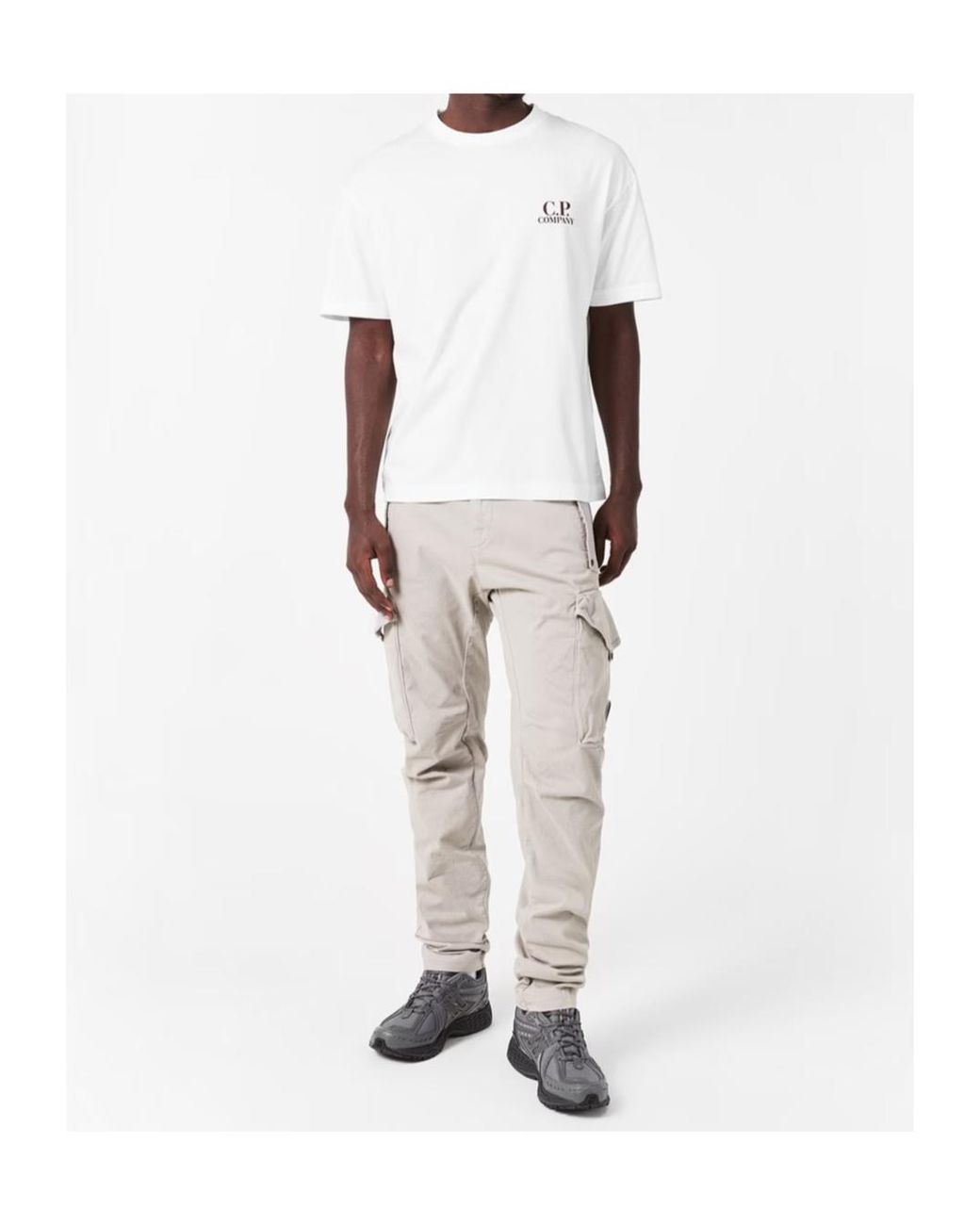 C P Company White Logo Crew Neck T-Shirt for men