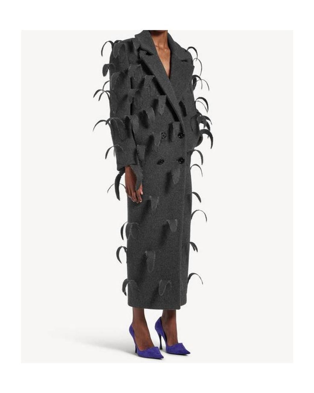 Balenciaga Black Feathered Embroidered Maxi Coat