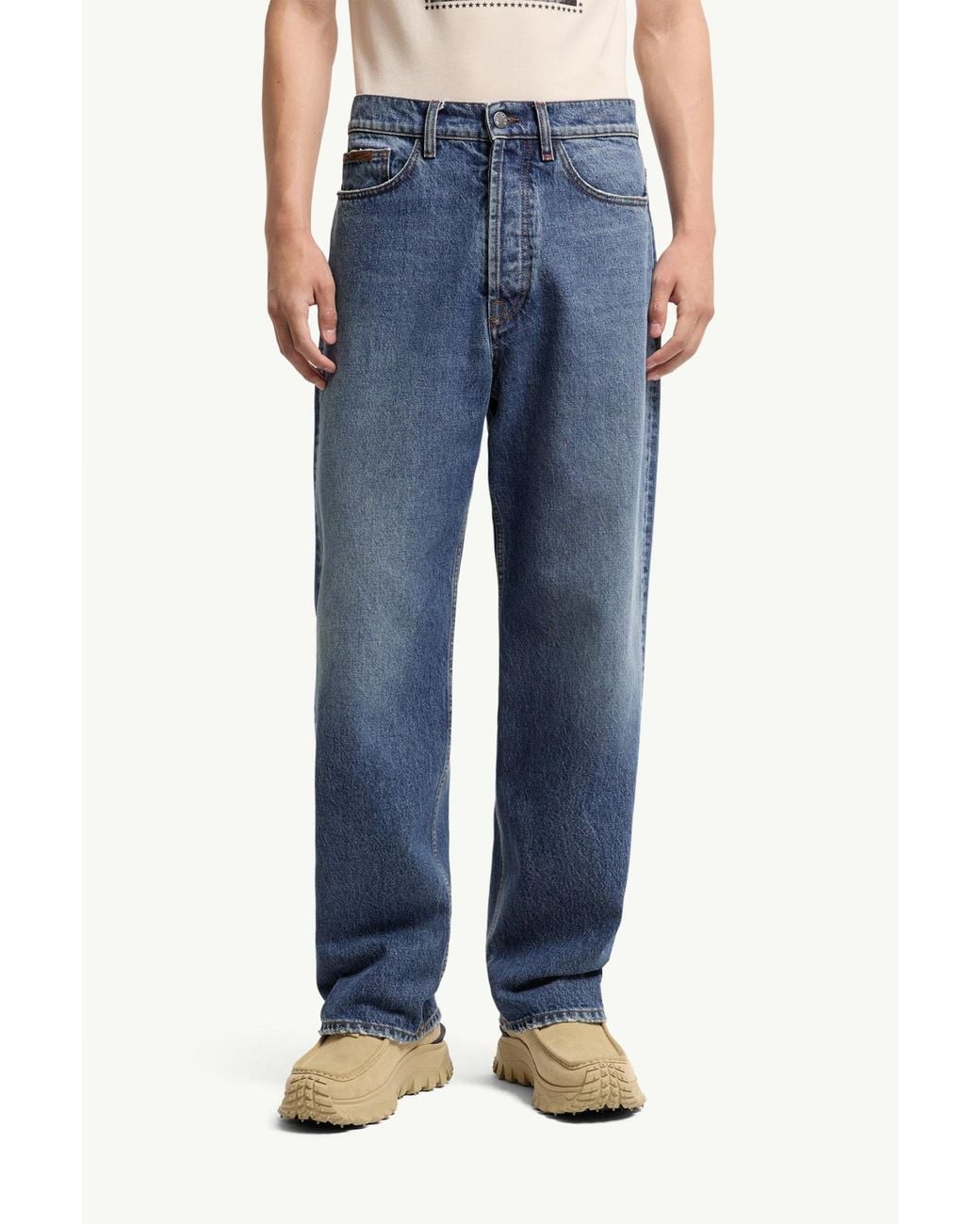 Moncler Blue Logo Patch Straight-Leg Jeans for men