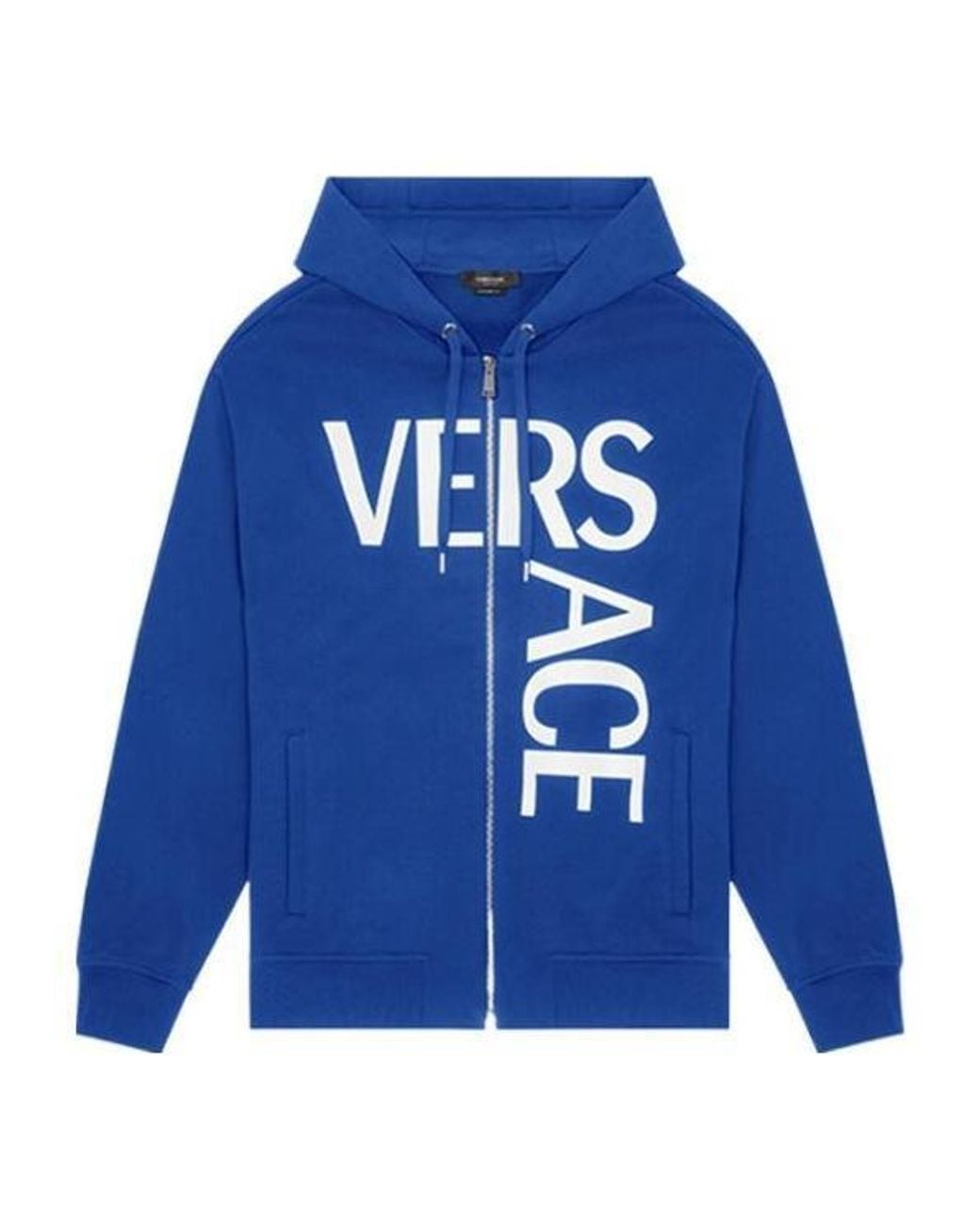 Versace Blue Logo Hooded Zipper Sweater for men
