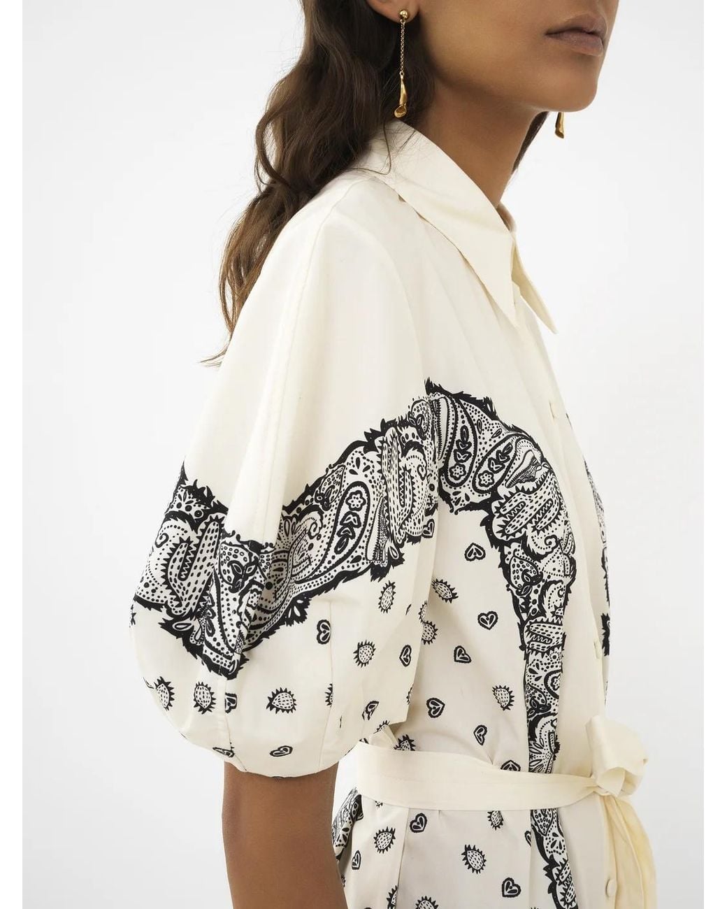 Chloé White Chloé Printed Balloon-Sleeved Shirt Dress