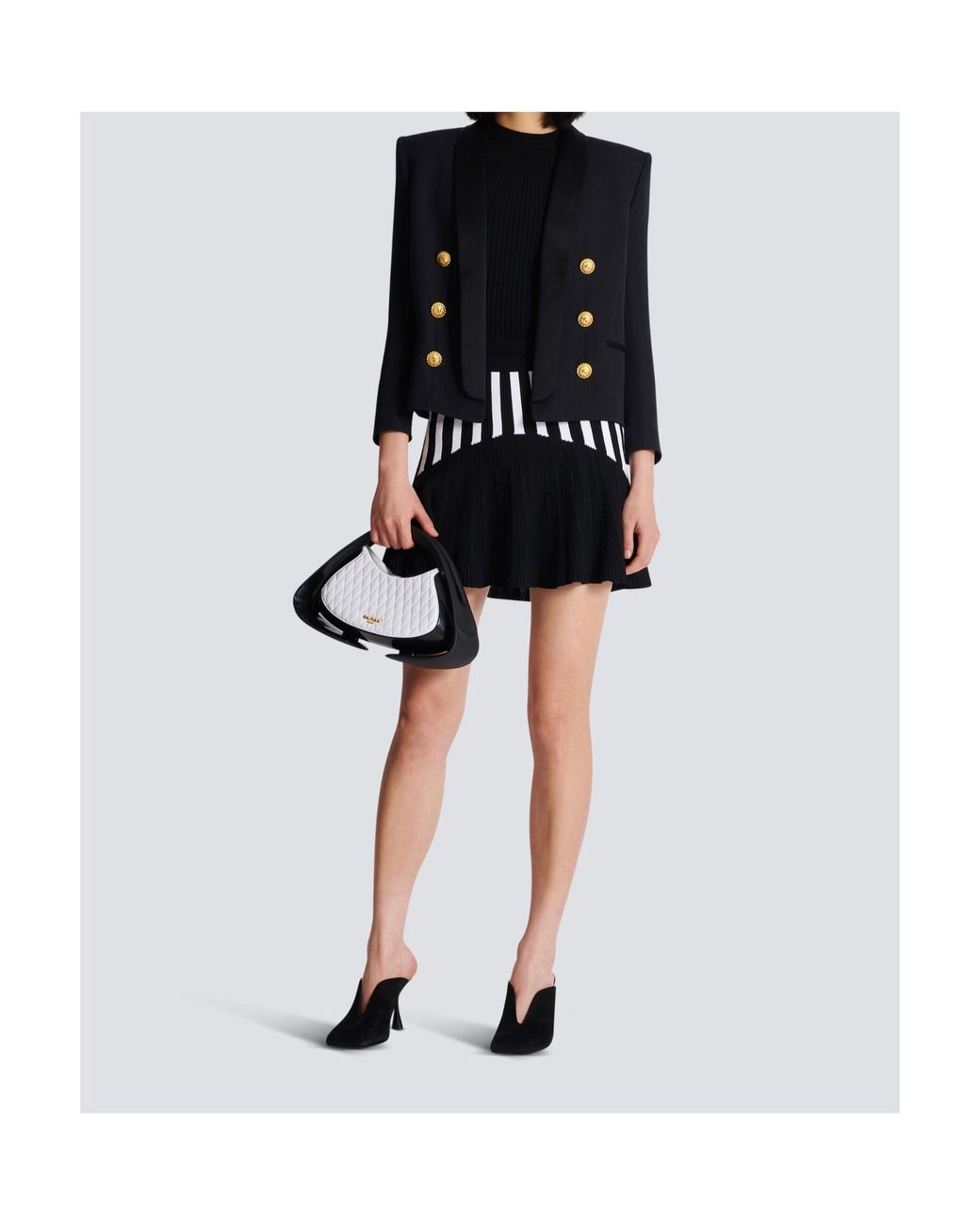Balmain Black Wool Cropped Blazer