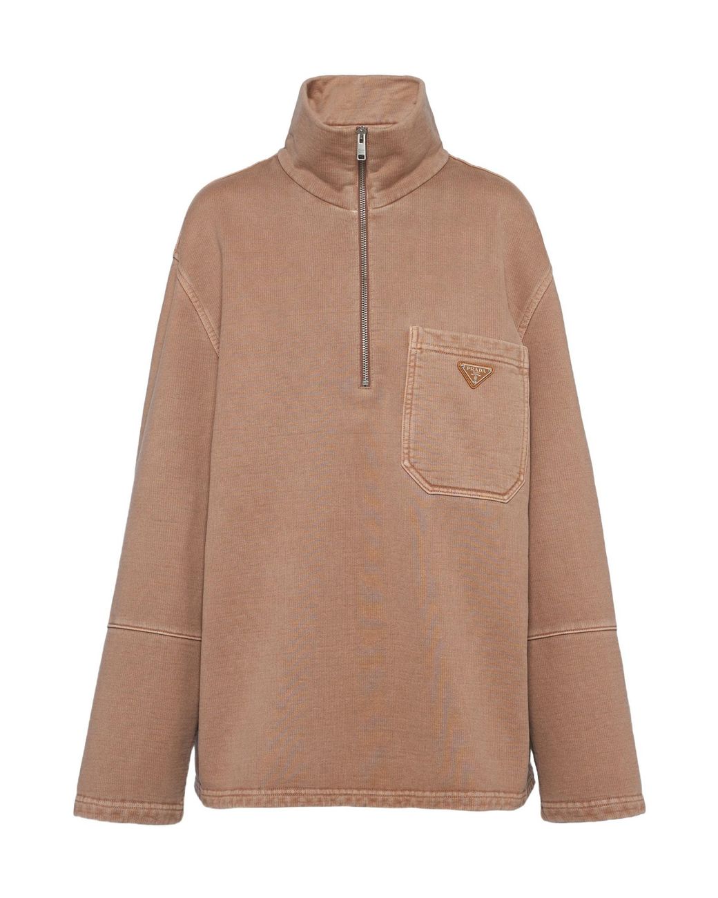 Prada Brown Turtleneck Cotton Fleece Blouson Jacket
