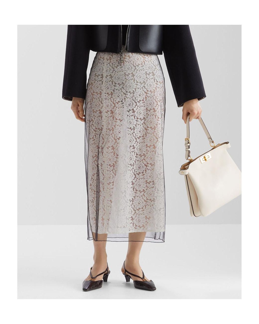 Fendi White Lace Detailed Layered Midi Skirt