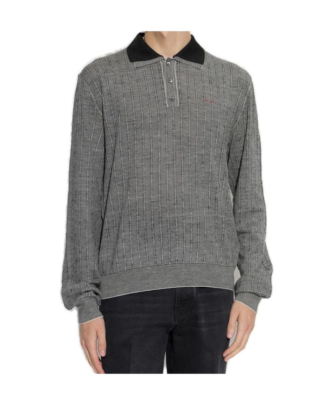 Marni Gray Striped Long Sleeve Polo Shirt for men