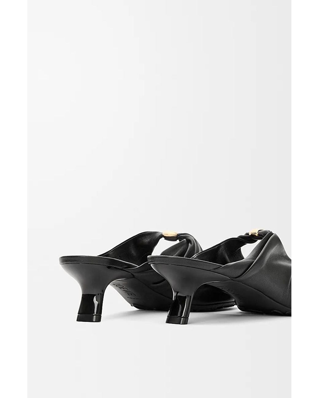 Loewe Black Ruched Button Mules