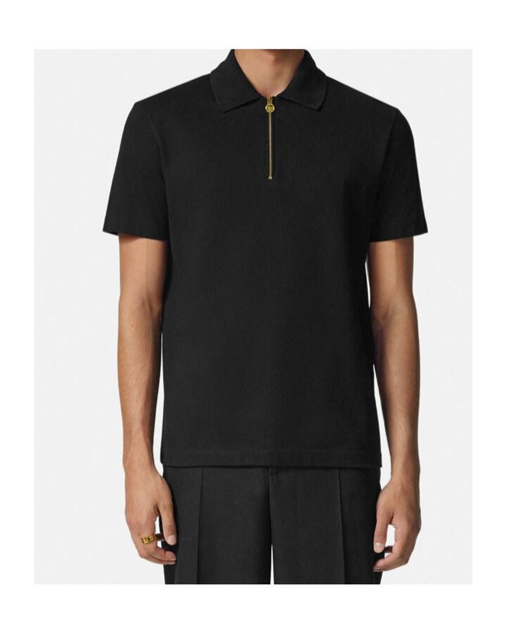 Versace Black 1/4 Zipped Short-Sleeved Polo Shirt for men