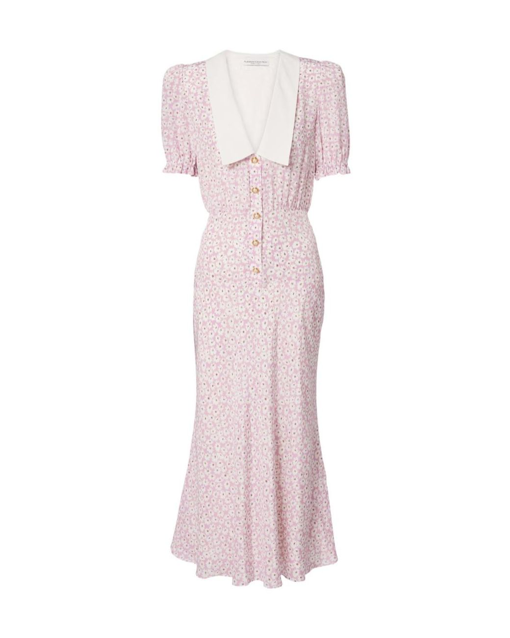 Alessandra Rich Pink Flower Silk Midi Dress
