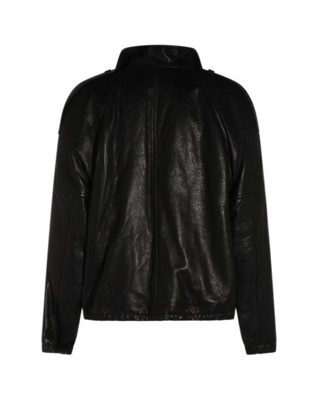 Saint Laurent Black Oversized Leather Jacket With High Collar