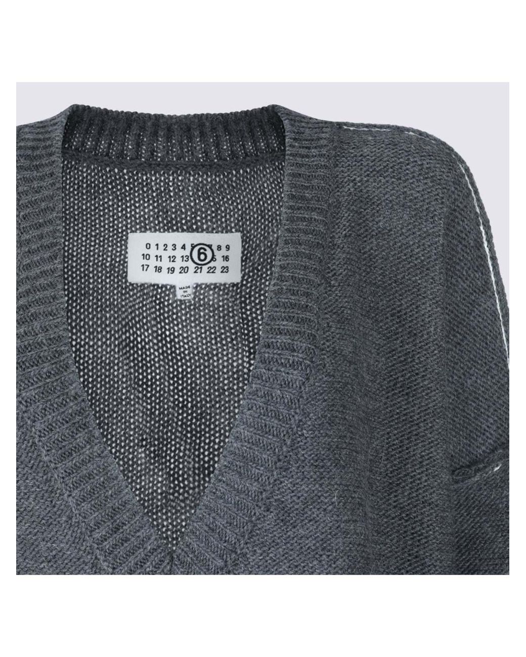 MM6 by Maison Margiela Gray Logo Patch V-Neck Jumper
