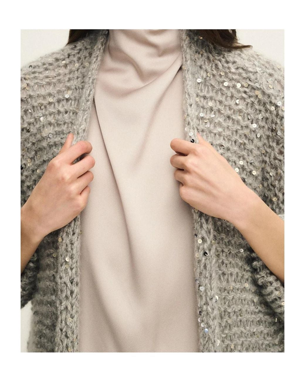 Panicale Natural Sequined Open-Knit Cardigan