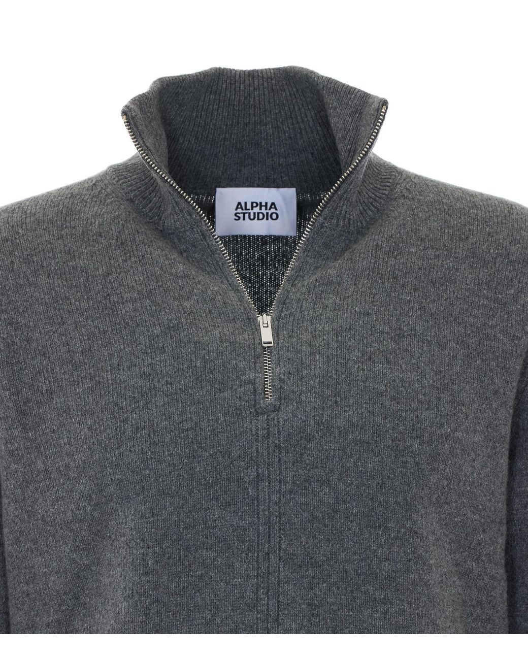 Alpha Studio Gray Half-Zip High-Neck Cardigan for men