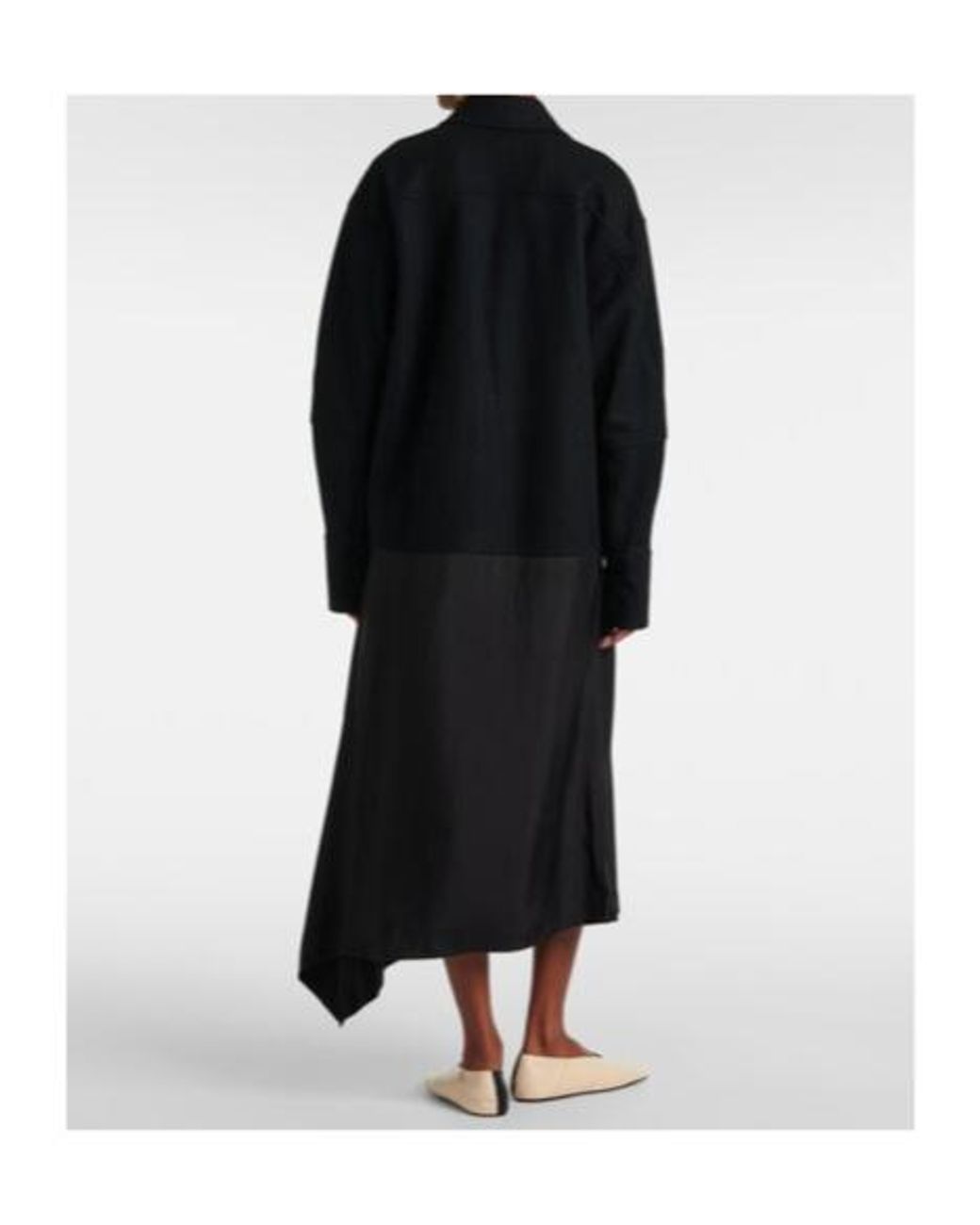 Jil Sander Black Asymmetric Wool-Trimmed Shirt Dress