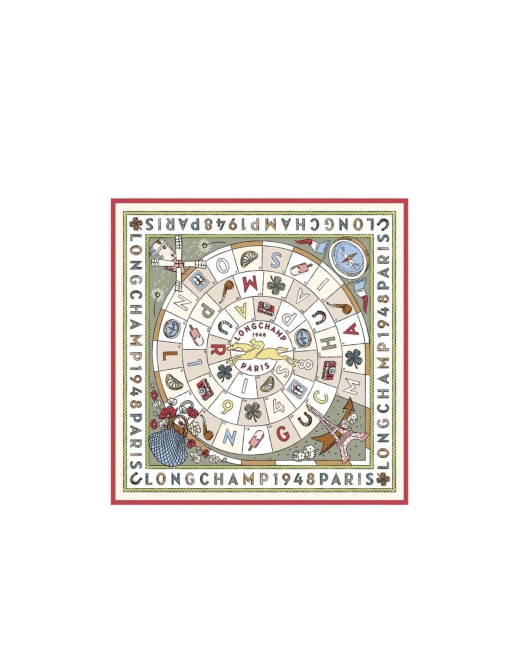 Longchamp White Le Jeu De Cheval Silk Scarf 90