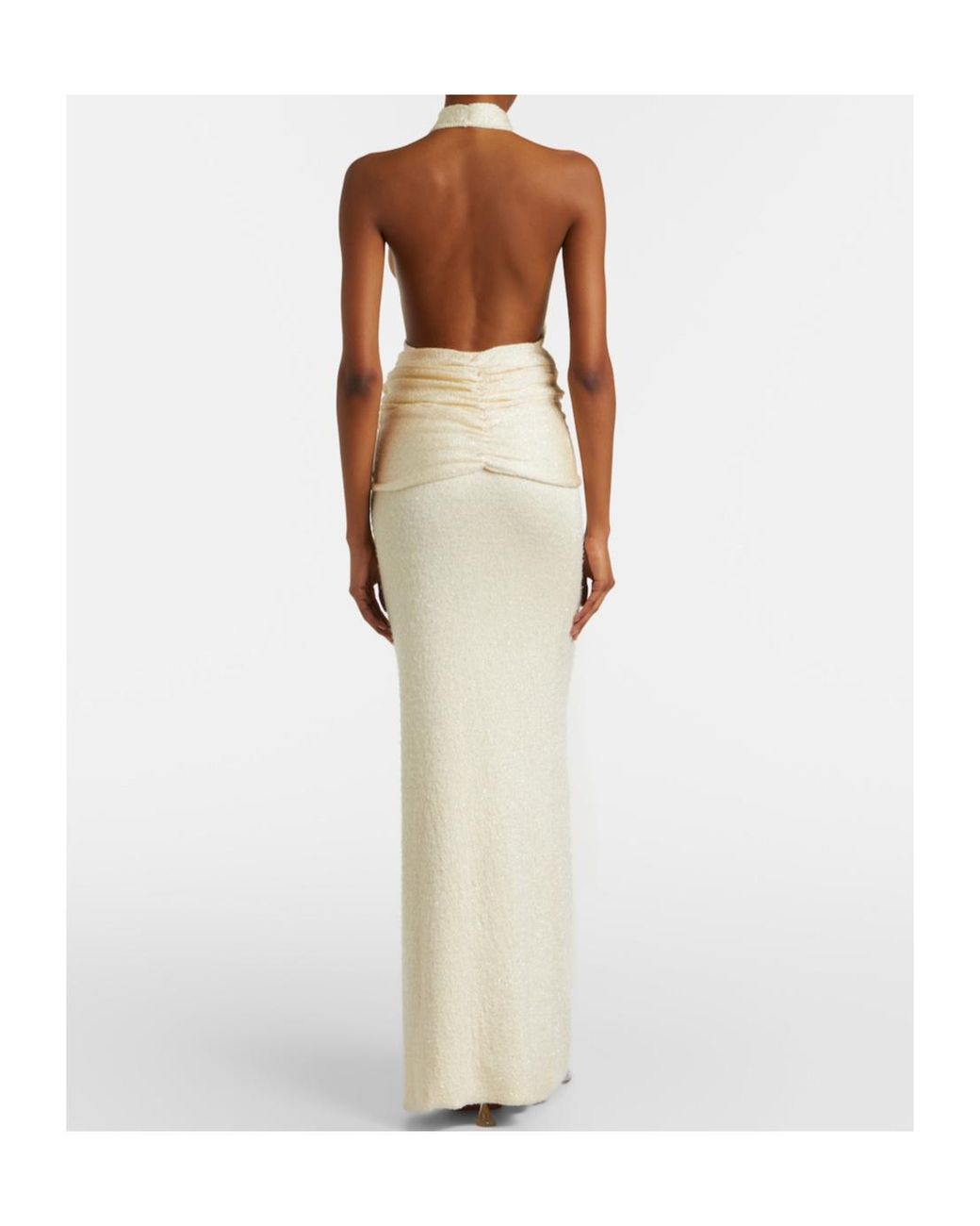 AYA MUSE White Sereia Sequined Halterneck Gown
