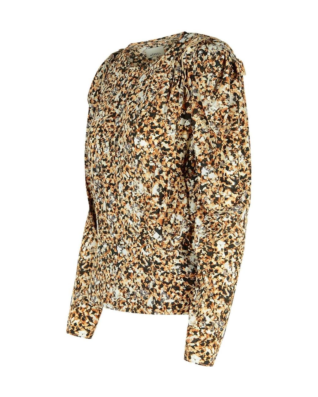 Isabel Marant White Zarga Pleated Printed Blouse