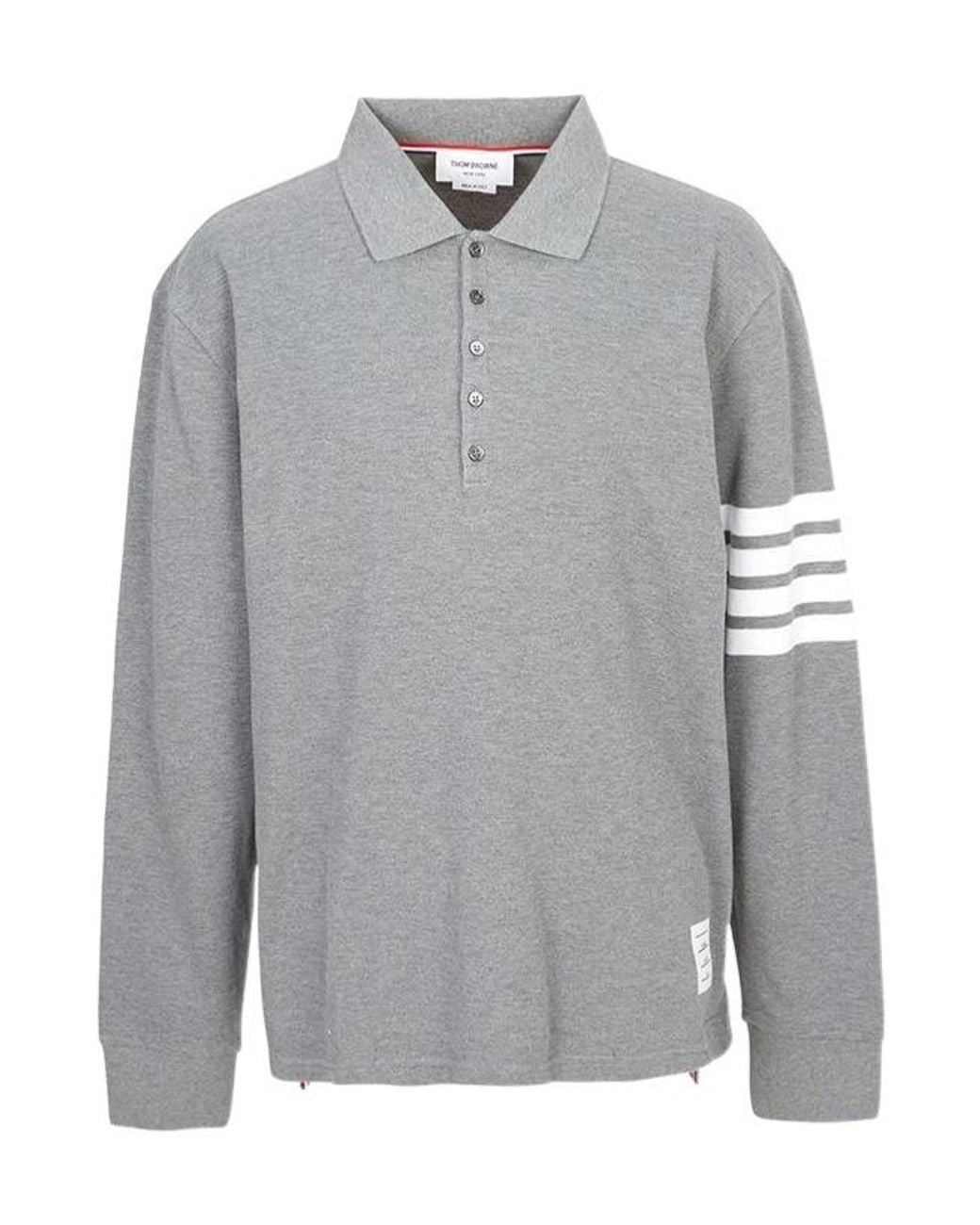 Thom Browne Gray 4-Bar Long-Sleeve Polo Shirt for men